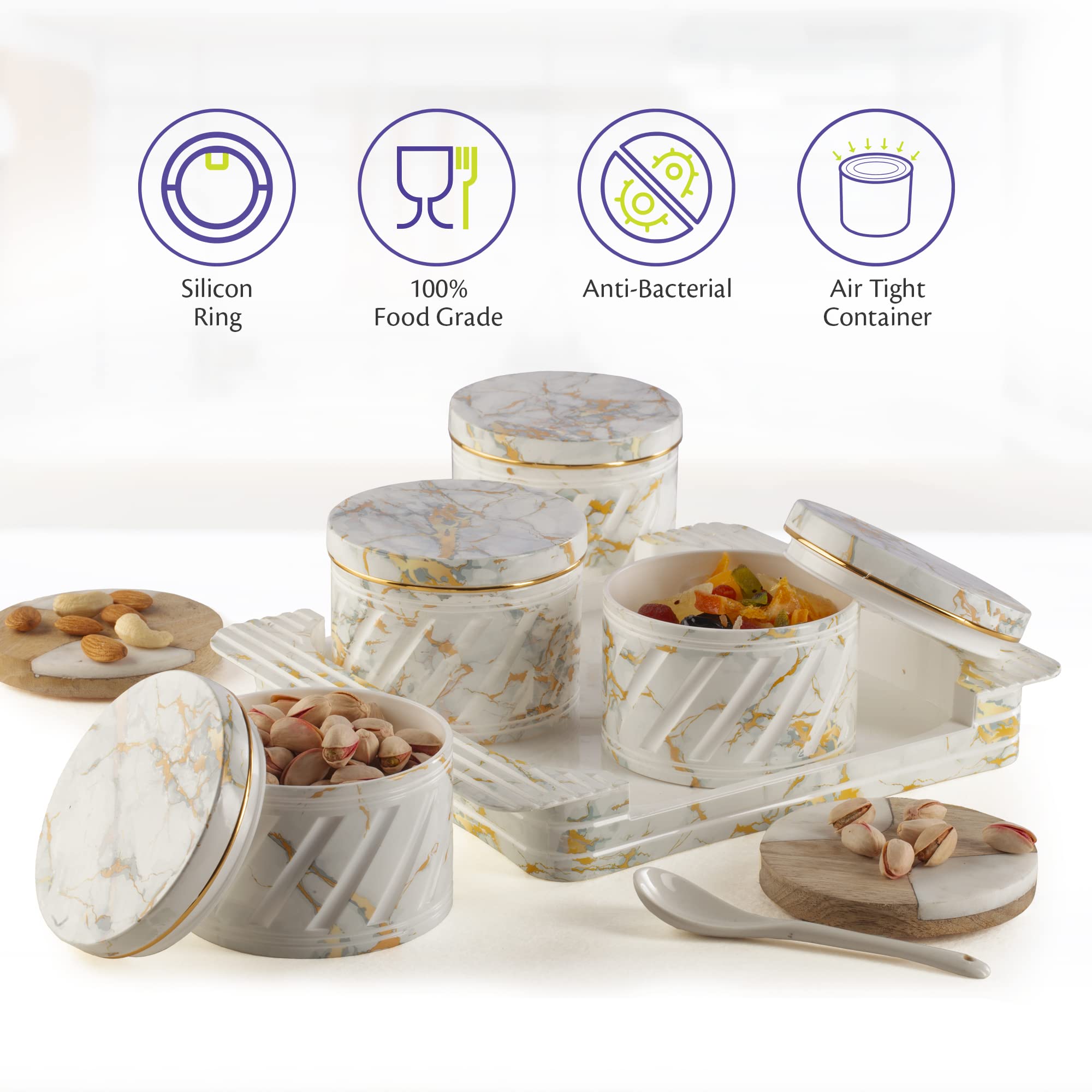SELVEL Giving shape to life! Unbreakable & Air tight Dry Fruit Container Tray Set with Lid & Serving Tray, Airtight Container Se